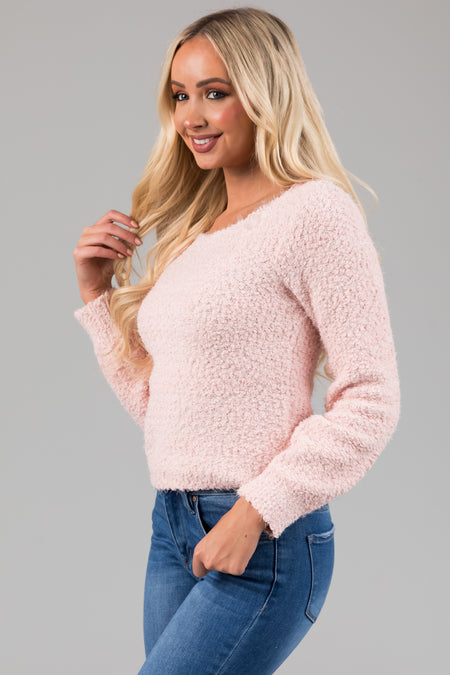 Blush Textured Balloon Sleeve Sweater