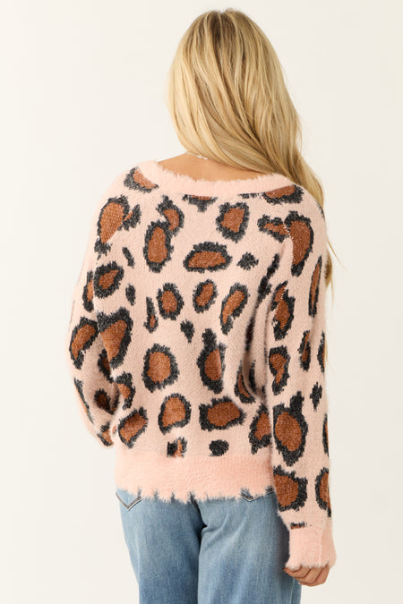 Blush and Cognac Leopard Print Fuzzy Sweater