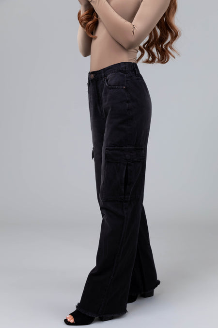 Boom Boom Black Cargo Wide Leg Jeans