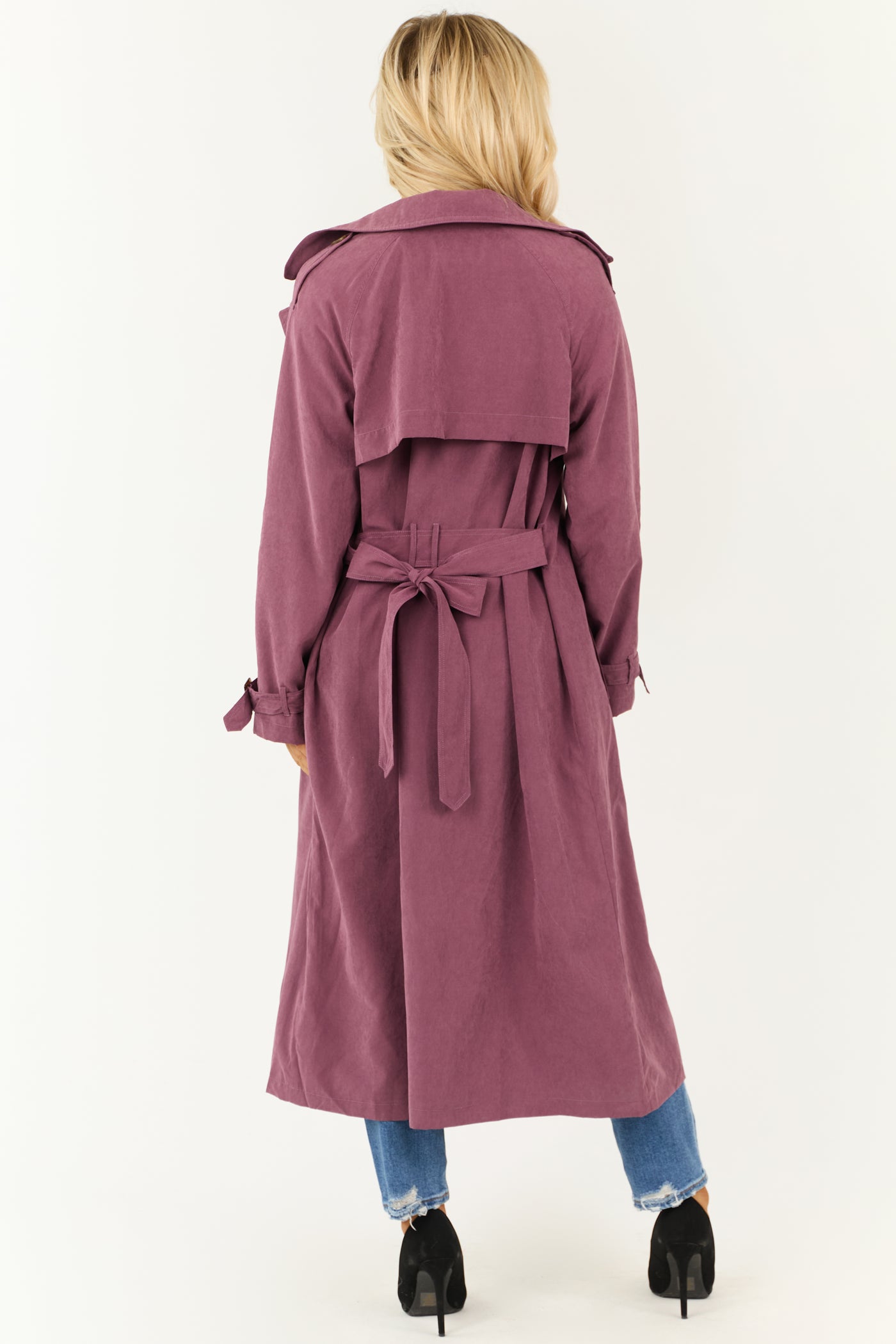 Boysenberry Double Button Long Trench Coat