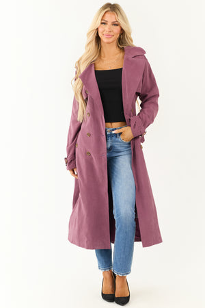 Boysenberry Double Button Long Trench Coat