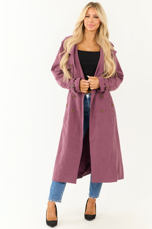 Boysenberry Double Button Long Trench Coat