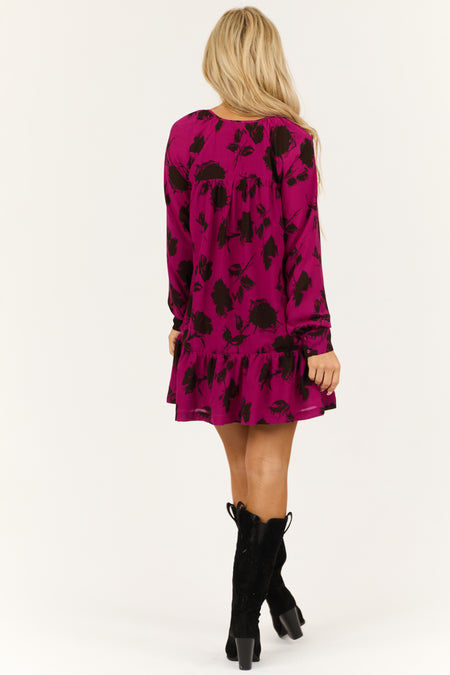 Boysenberry Pleated Long Sleeve Tunic Short Dress