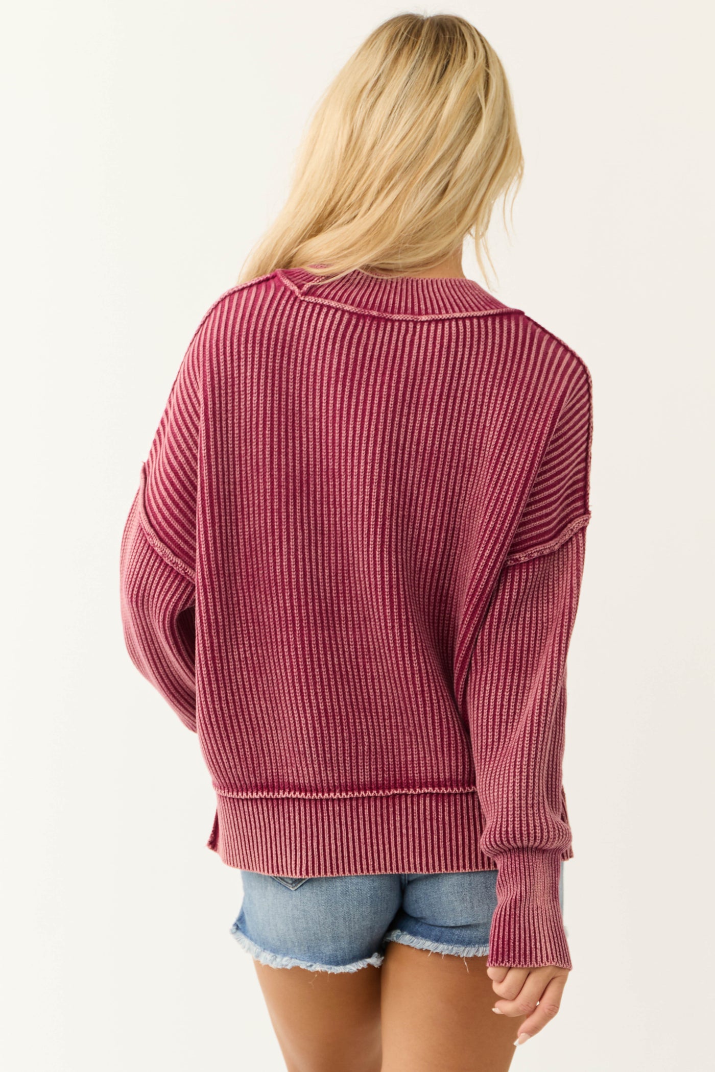 Boysenberry Washed Long Sleeve Knit Sweater