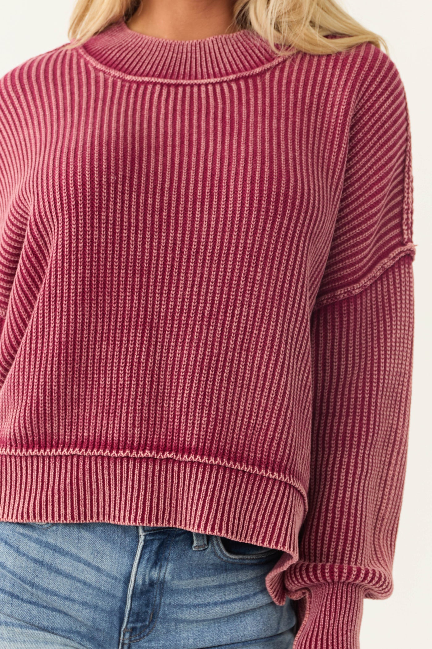 Boysenberry Washed Long Sleeve Knit Sweater