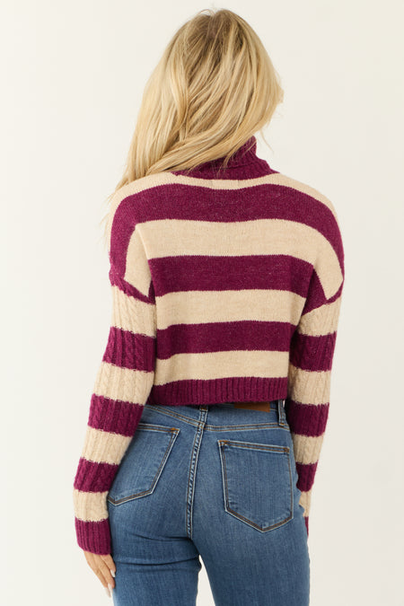 Boysenberry and Vanilla Striped Turtleneck Sweater