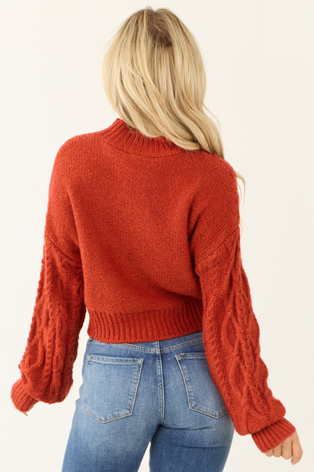 Brick Mock Neck Cable Knit Sweater