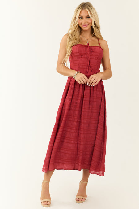 Brick Sleeveless Textured Woven Midi Dress