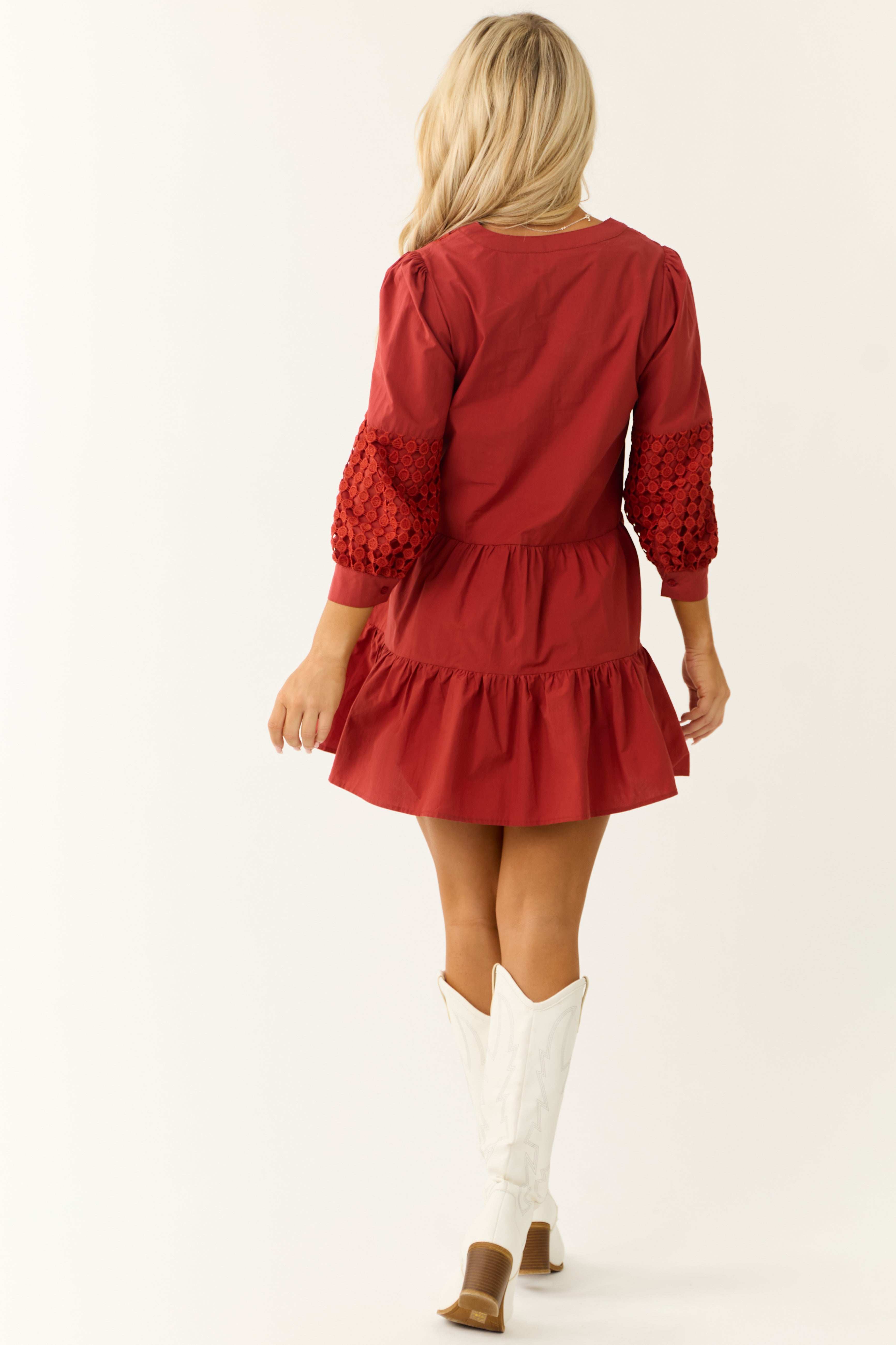 Brick Stitch Embroidery Overlay Mini Dress