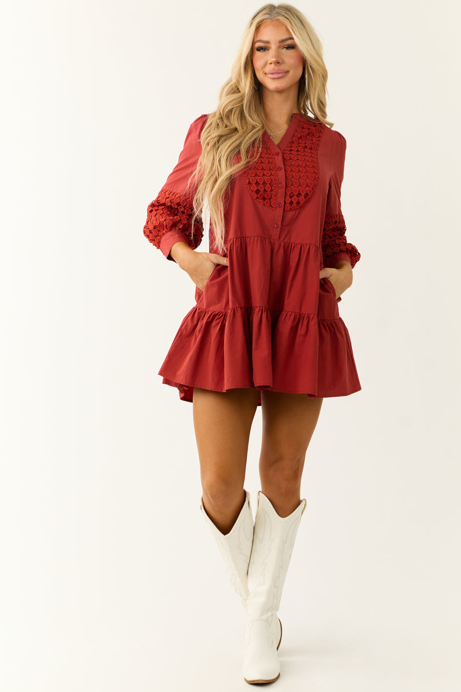 Brick Stitch Embroidery Overlay Mini Dress