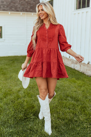 Brick Stitch Embroidery Overlay Mini Dress