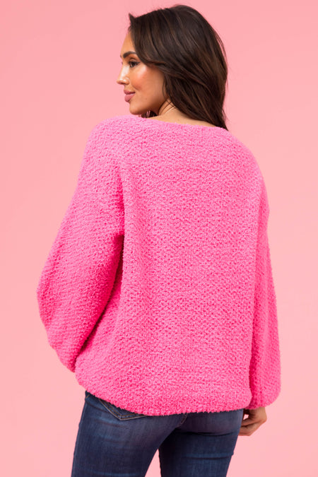 Bright Baby Pink Heart Pattern Knit Sweater