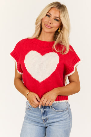 Bright Lipstick Heart Graphic Short Sleeve Sweater