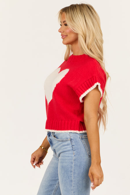 Bright Lipstick Heart Graphic Short Sleeve Sweater