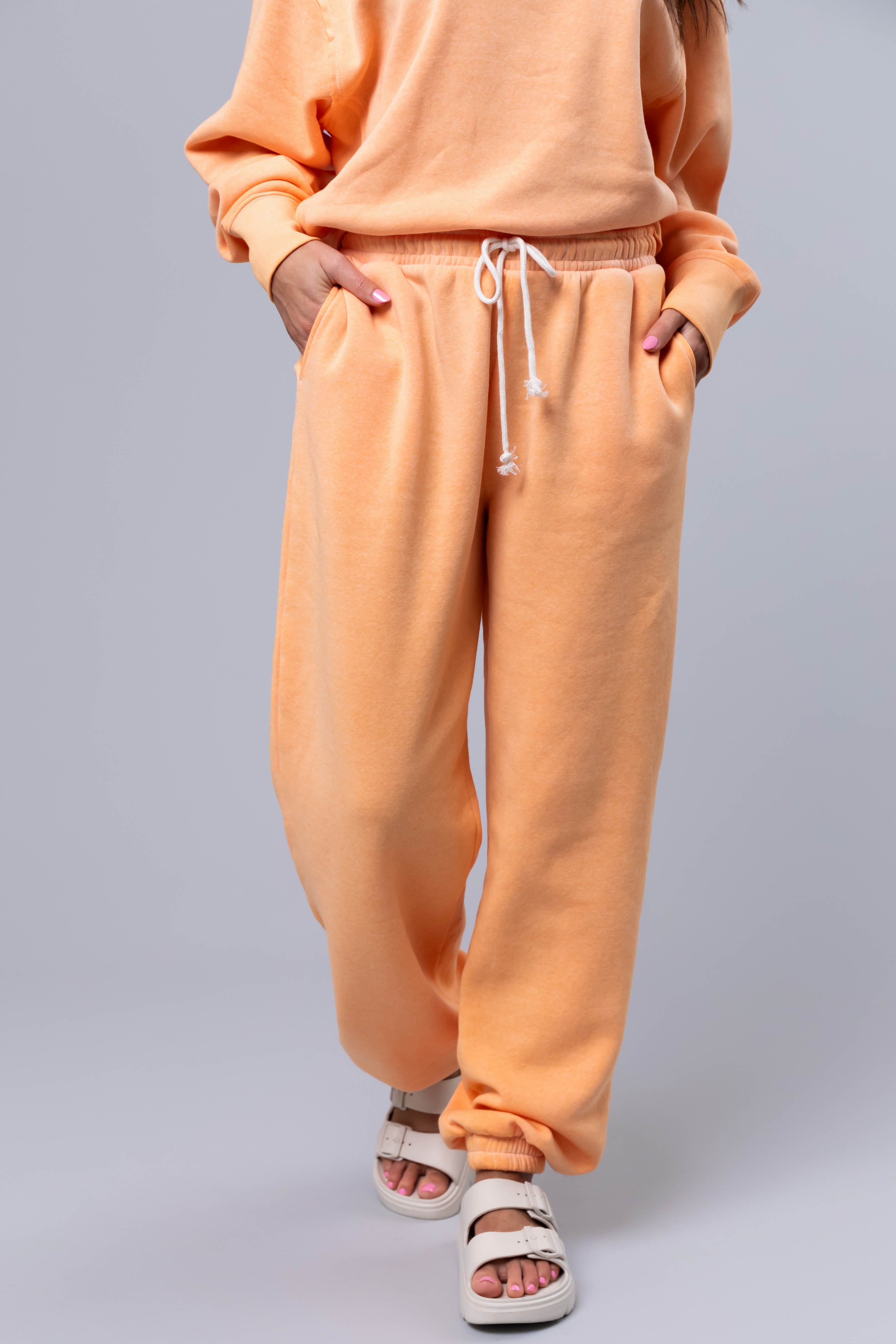 Bright Melon Washed High Rise Drawstring Joggers