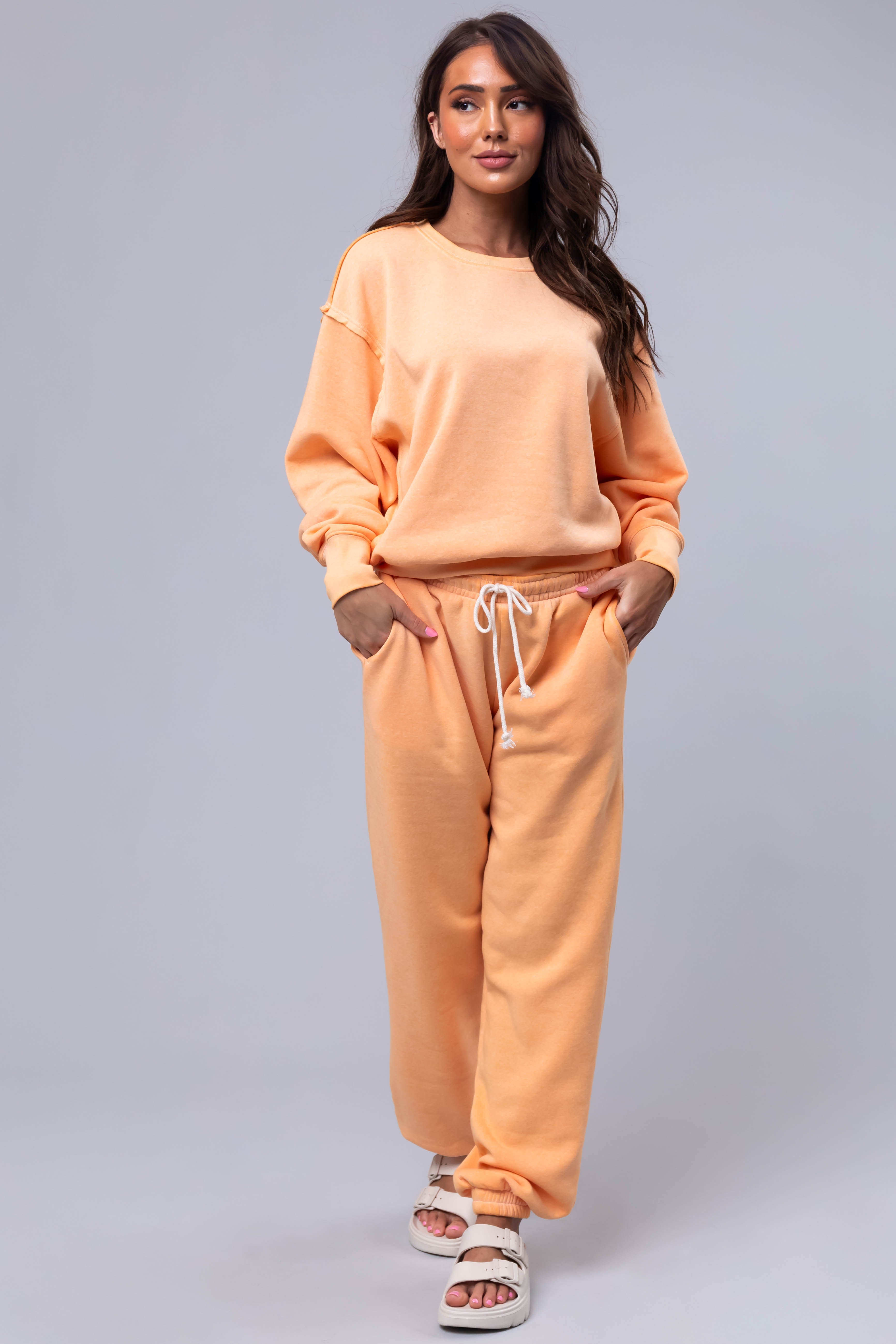 Bright Melon Washed High Rise Drawstring Joggers