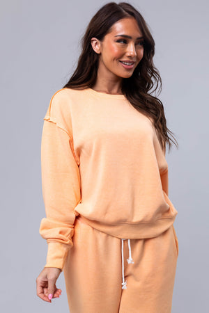 Bright Melon Washed Long Sleeve Knit Sweatshirt