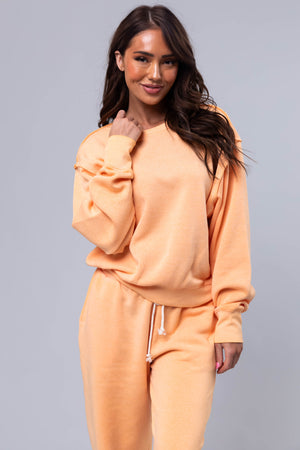 Bright Melon Washed Long Sleeve Knit Sweatshirt