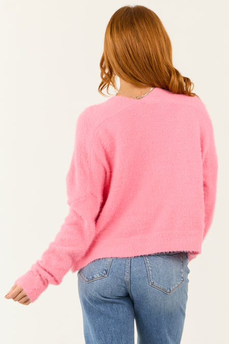 Bright Punch Open Front Fuzzy Knit Cardigan