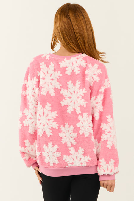 Bright Punch Soft Sherpa Snowflake Pullover Top