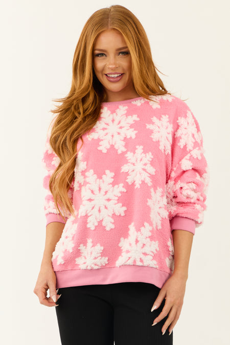 Bright Punch Soft Sherpa Snowflake Pullover Top