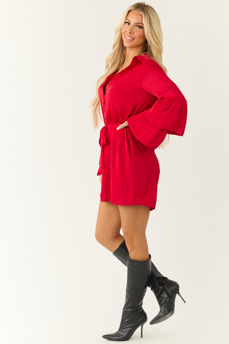 Bright Ruby Tiered Bell Long Sleeve Short Dress