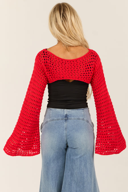 Bright Scarlet Crochet Knit Shrug Sweater