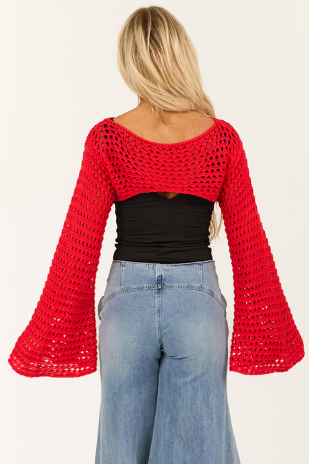 Bright Scarlet Crochet Knit Shrug Sweater