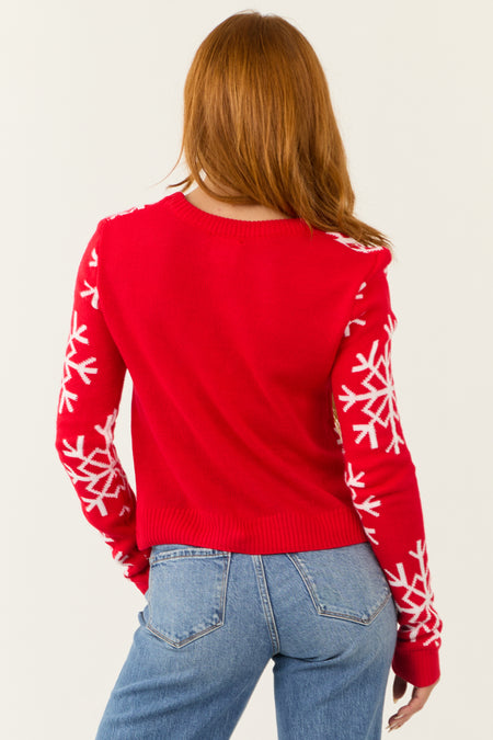 Bright Scarlet Long Sleeve Snowflake Sweater