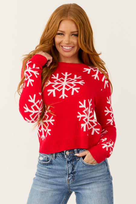 Bright Scarlet Long Sleeve Snowflake Sweater