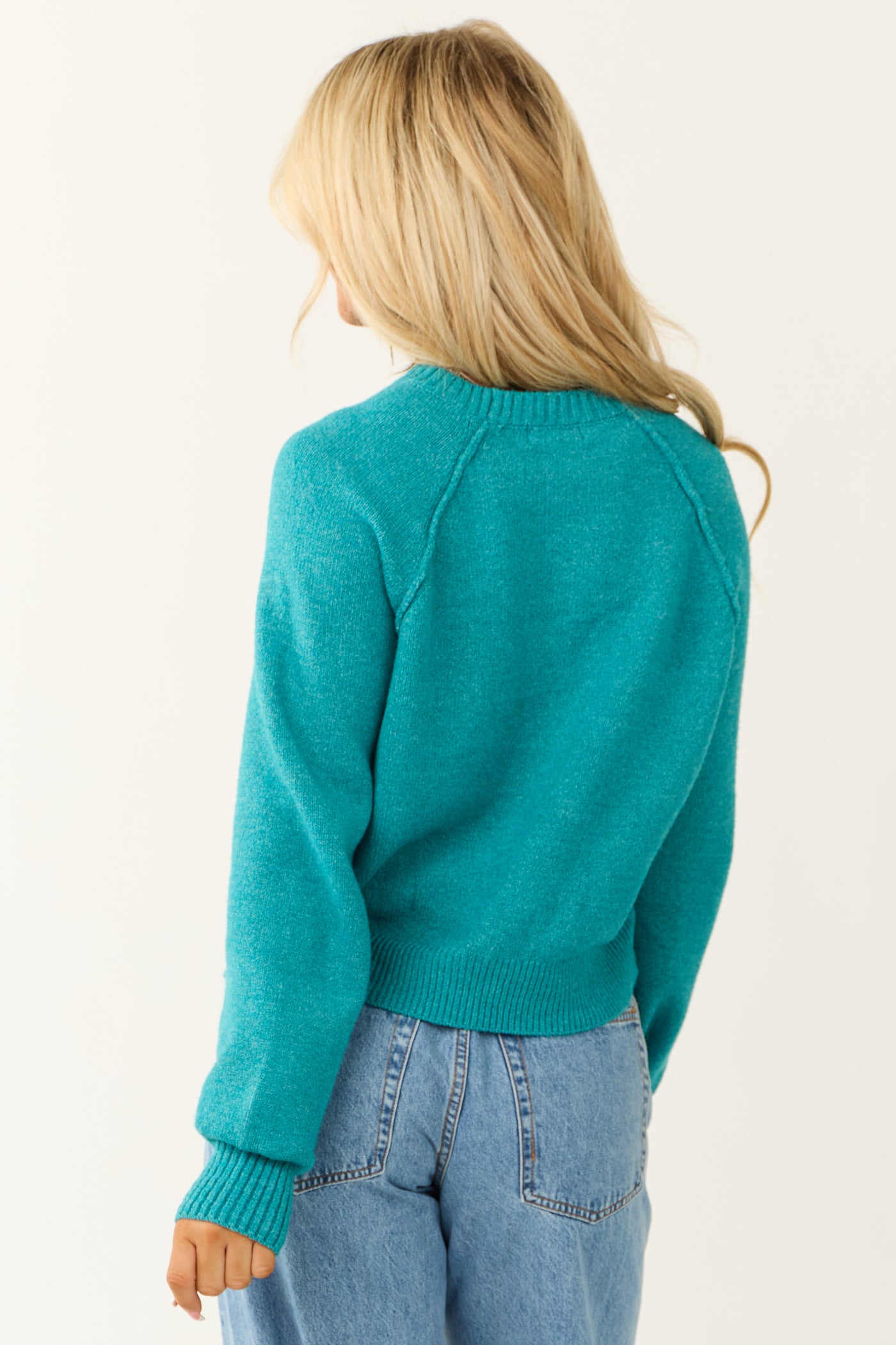 Bright Sea Blue Cropped Knit Sweater