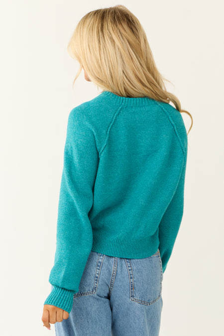 Bright Sea Blue Cropped Knit Sweater