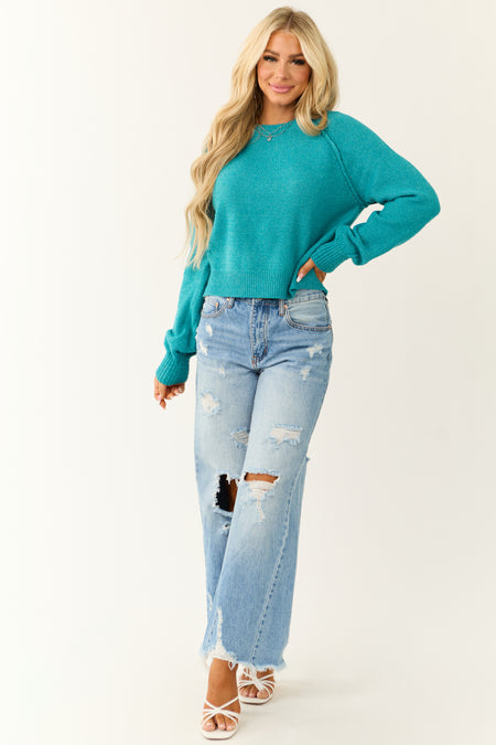 Bright Sea Blue Cropped Knit Sweater