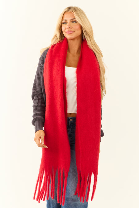 Bright Lipstick Tassel End Oversized Scarf