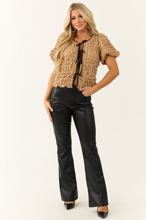 Brown Sugar Bubble Textured Front Tie Top