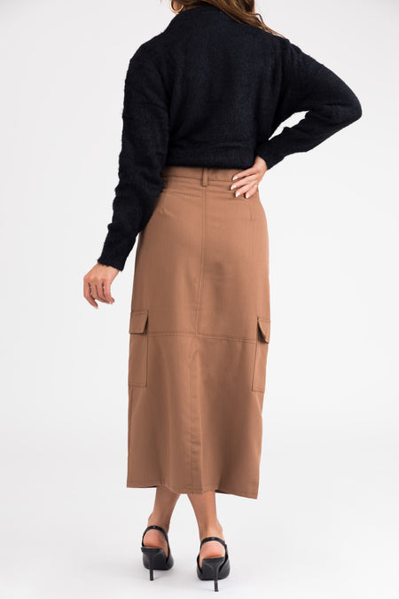 Brown Sugar Cargo Midi Skirt with Pockets