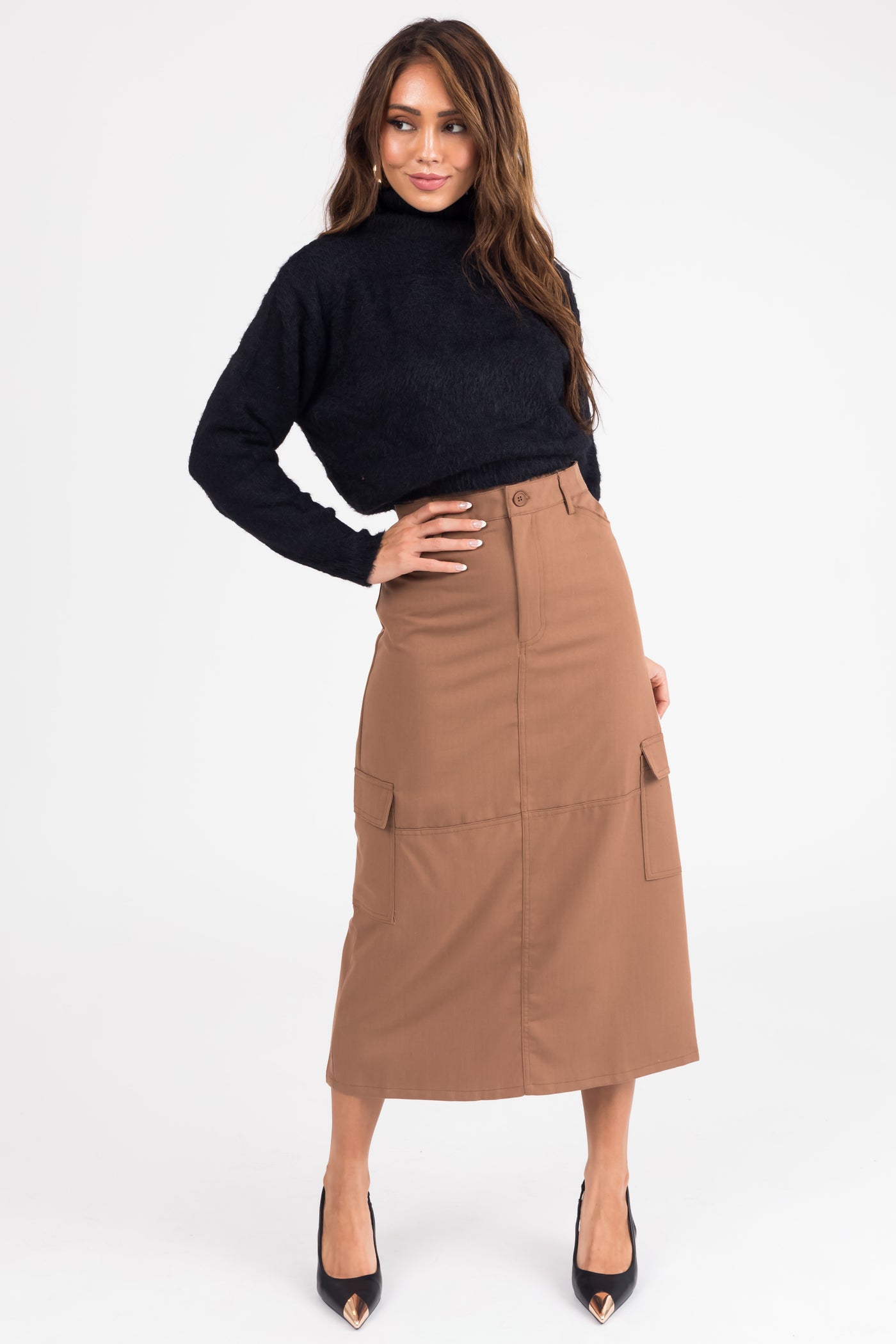 Brown Sugar Cargo Midi Skirt with Pockets