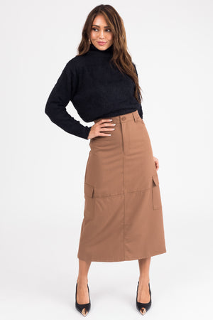 Brown Sugar Cargo Midi Skirt with Pockets