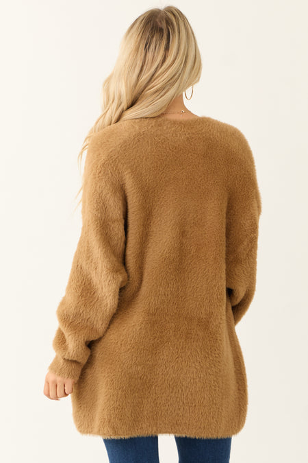 Brown Sugar Faux Fur Open Knit Cardigan