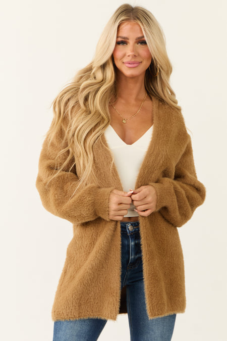 Brown Sugar Faux Fur Open Knit Cardigan