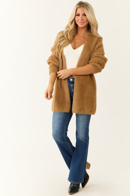 Brown Sugar Faux Fur Open Knit Cardigan