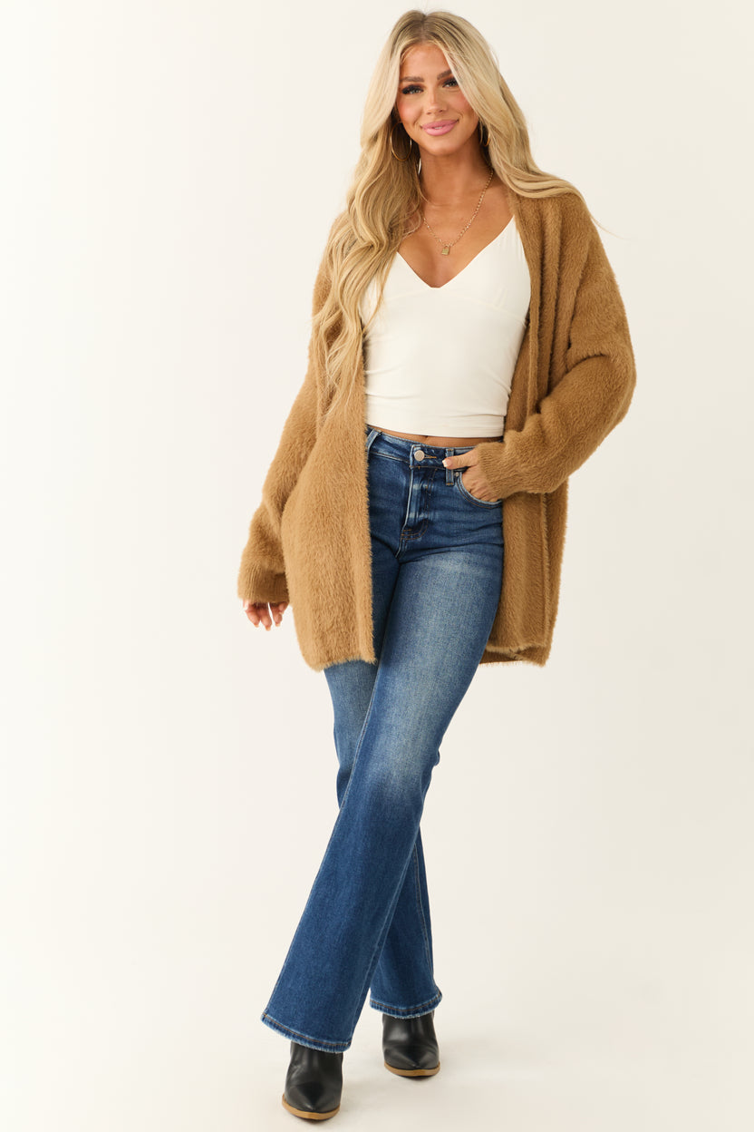 Brown Sugar Faux Fur Open Knit Cardigan