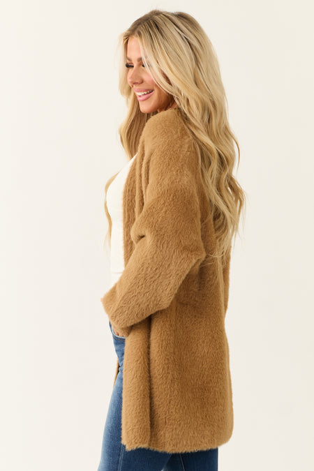 Brown Sugar Faux Fur Open Knit Cardigan