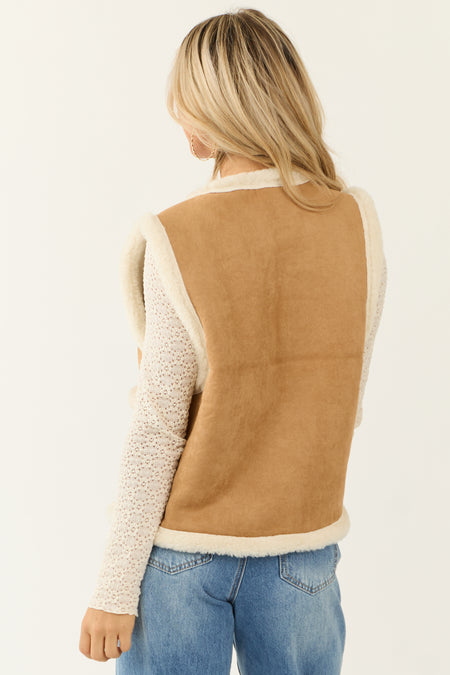 Brown Sugar Faux Suede Sherpa Lined Vest