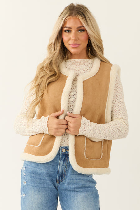 Brown Sugar Faux Suede Sherpa Lined Vest