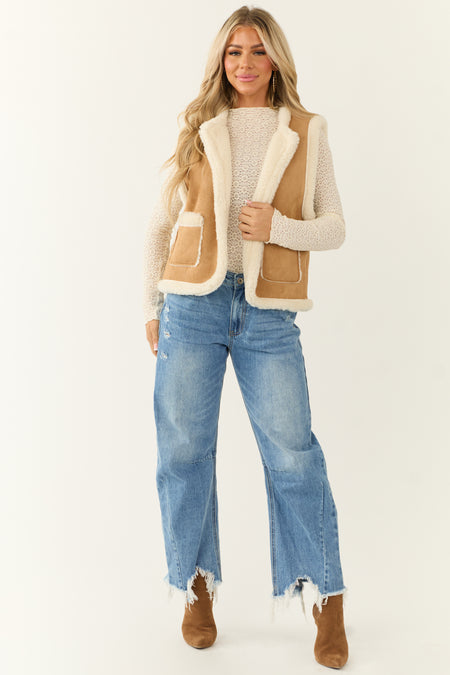 Brown Sugar Faux Suede Sherpa Lined Vest