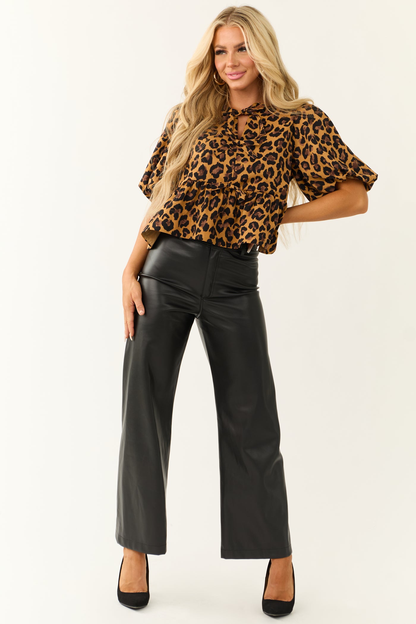 Brown Sugar Leopard Print Tie Down Front Top