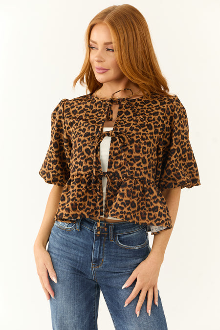 Brown Sugar Leopard Print Tie Front Top