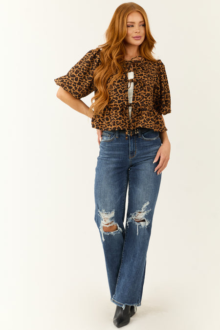 Brown Sugar Leopard Print Tie Front Top