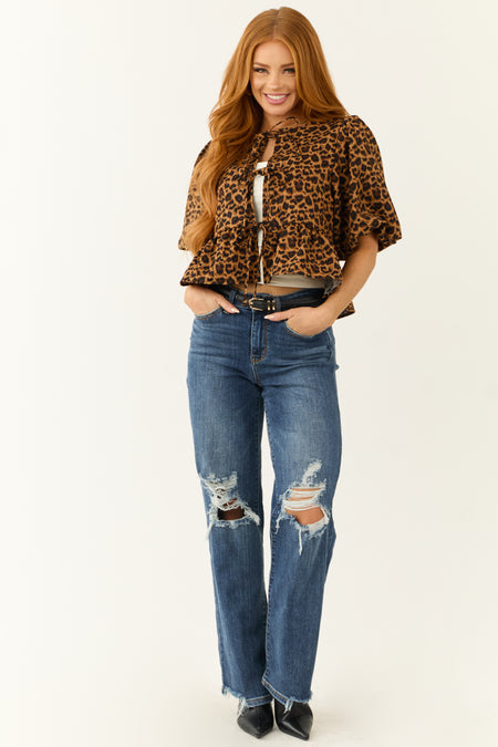 Brown Sugar Leopard Print Tie Front Top